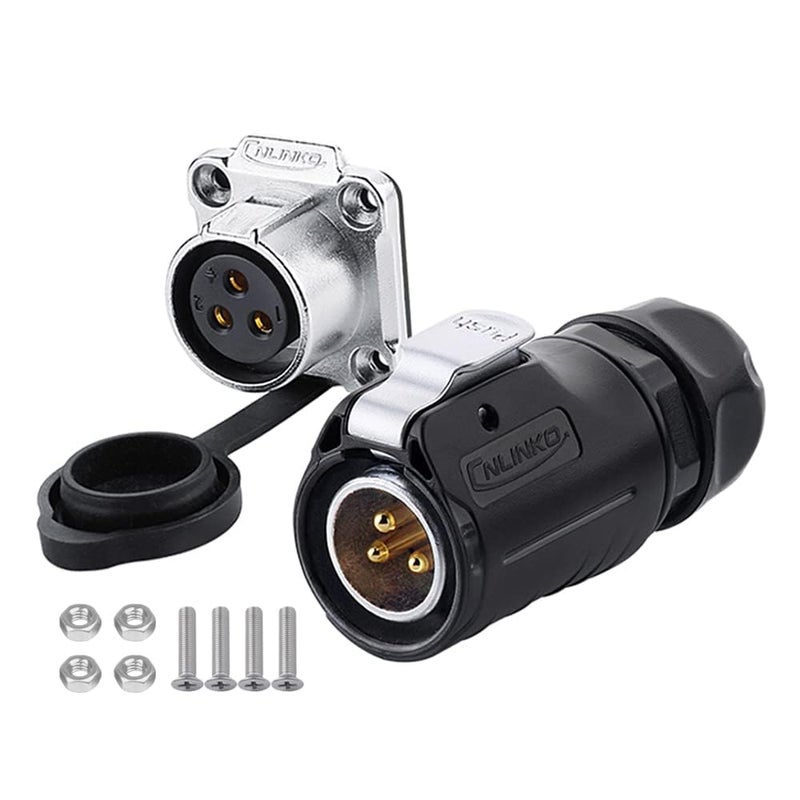 CNLINKO LP20 Series Waterproof Connector, IP68 Power Connector 3pin m20 Male and Female Circular Connector LED Outdoor Lighting Power Connector Quick Fast Locking (3 pin) - Image 1